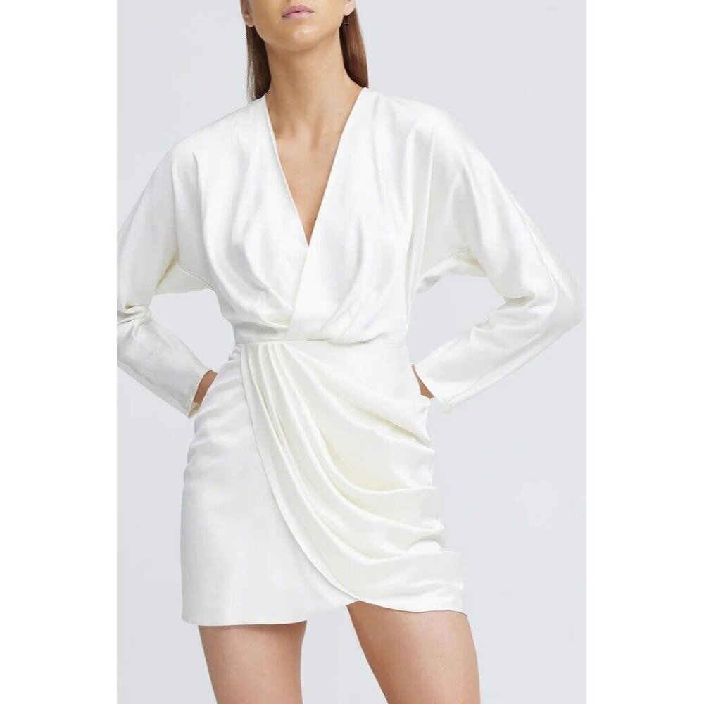 Significant Other Samara Dress Cream Sheen Satin Long Sleeve